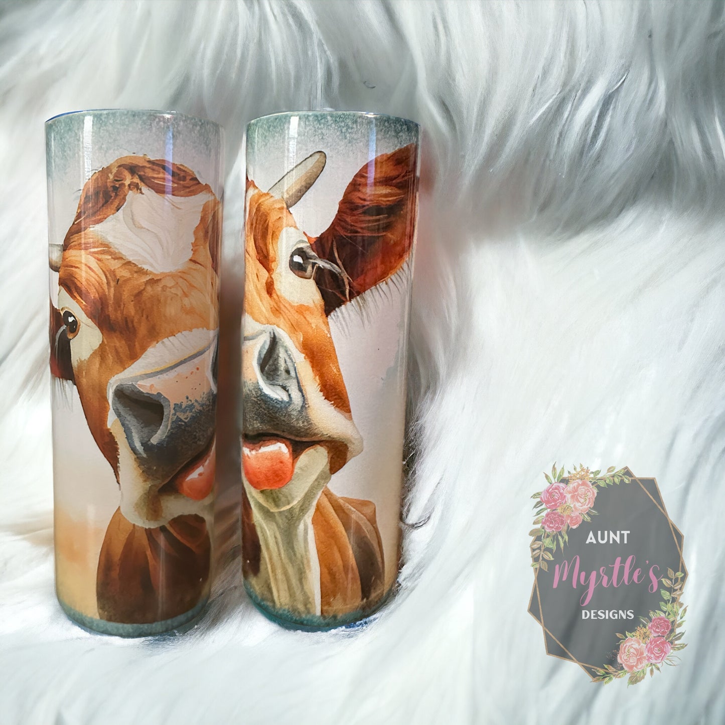 RTS 00521 - Cow tongue out - 20oz skinny tumbler