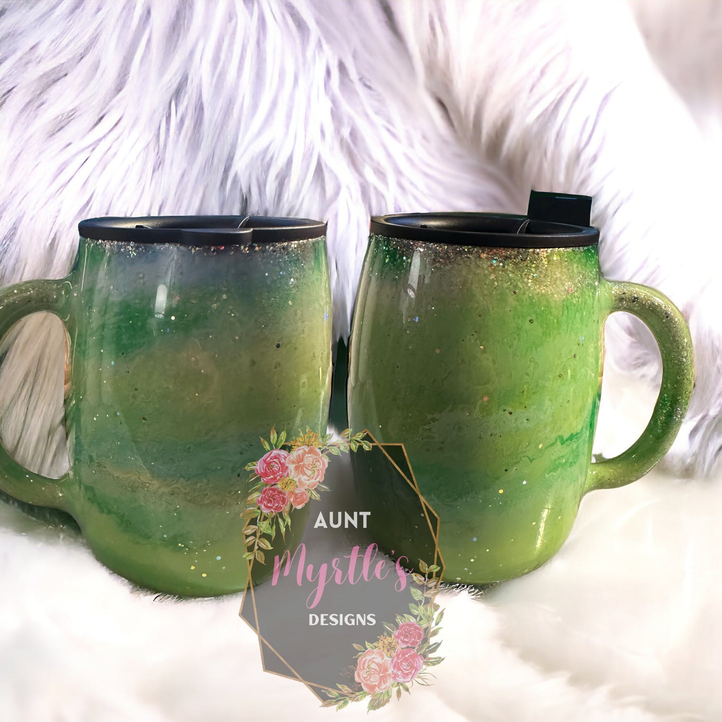 RTS 00579 - Green swirl glitter - 14oz coffee tumbler