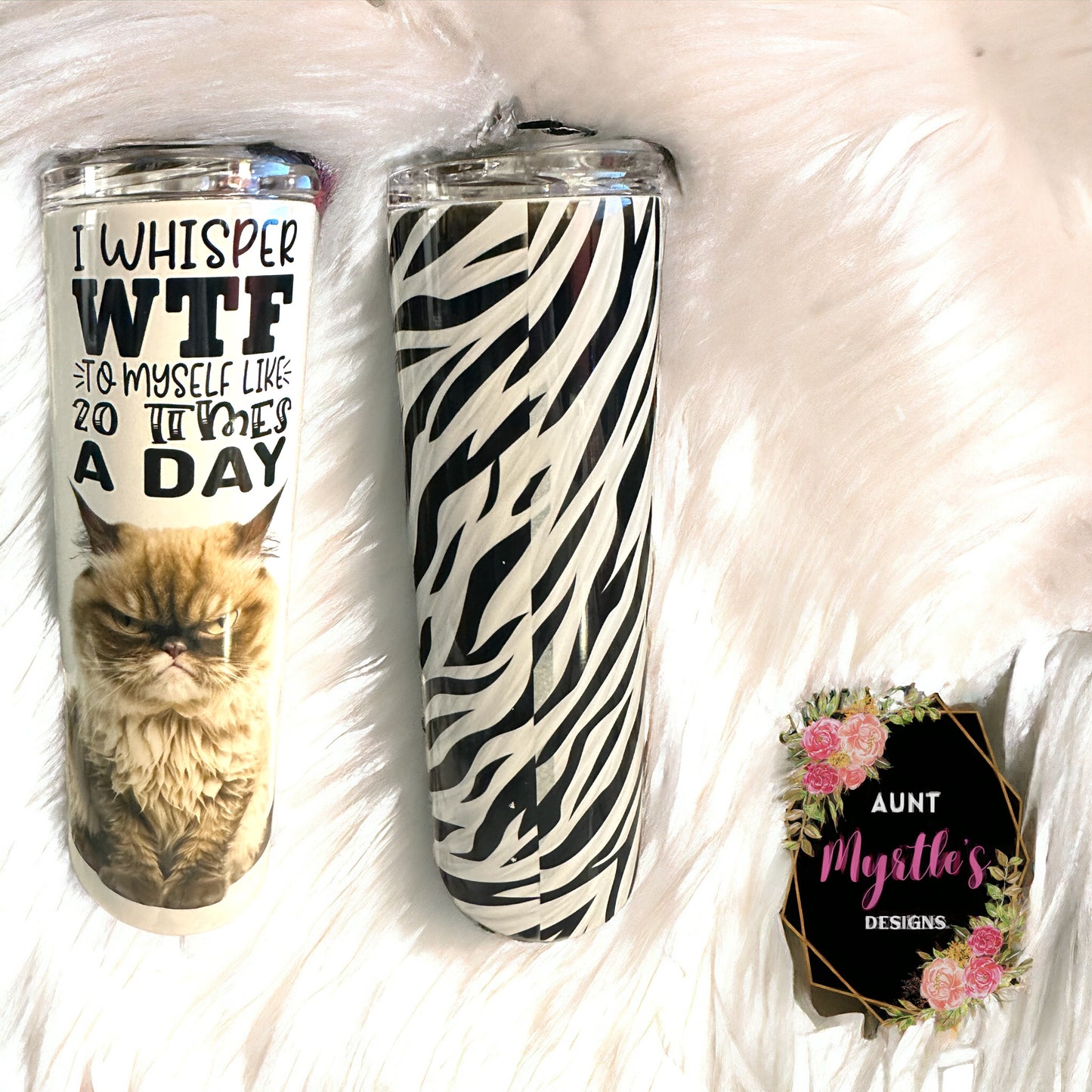 RTS 00500 - Cat I whisper WTF - 30oz skinny tumbler