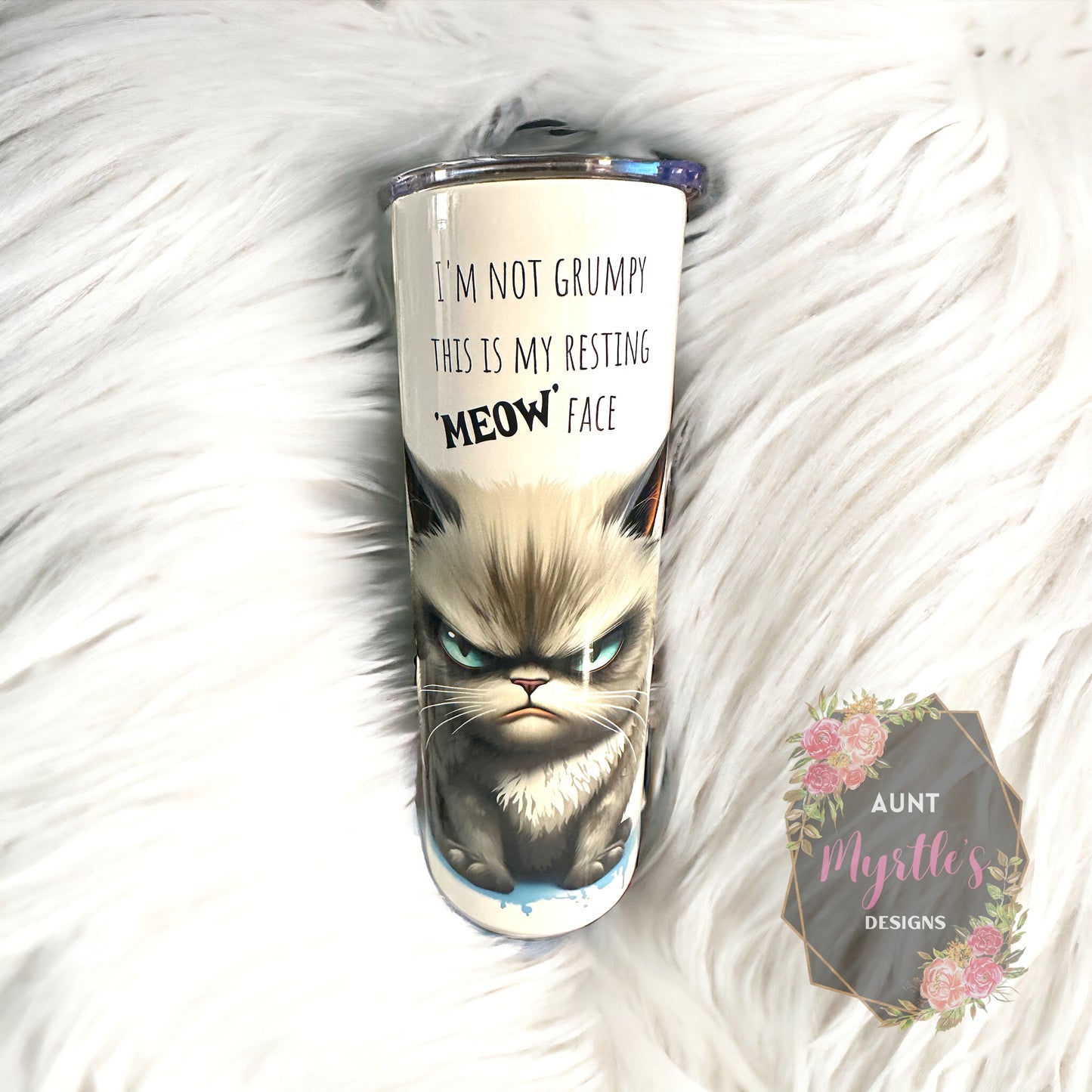RTS 00502 - Meowy face - 20oz holographic skinny tumbler