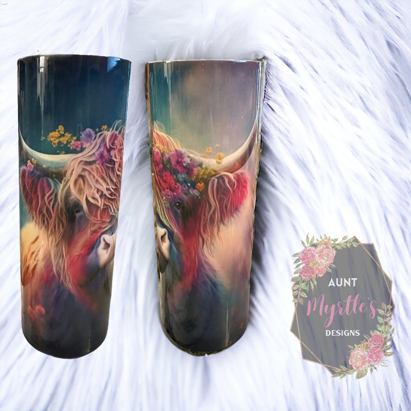 RTS 00036 - Watercolor Highland Cattle - 20oz skinny tumbler