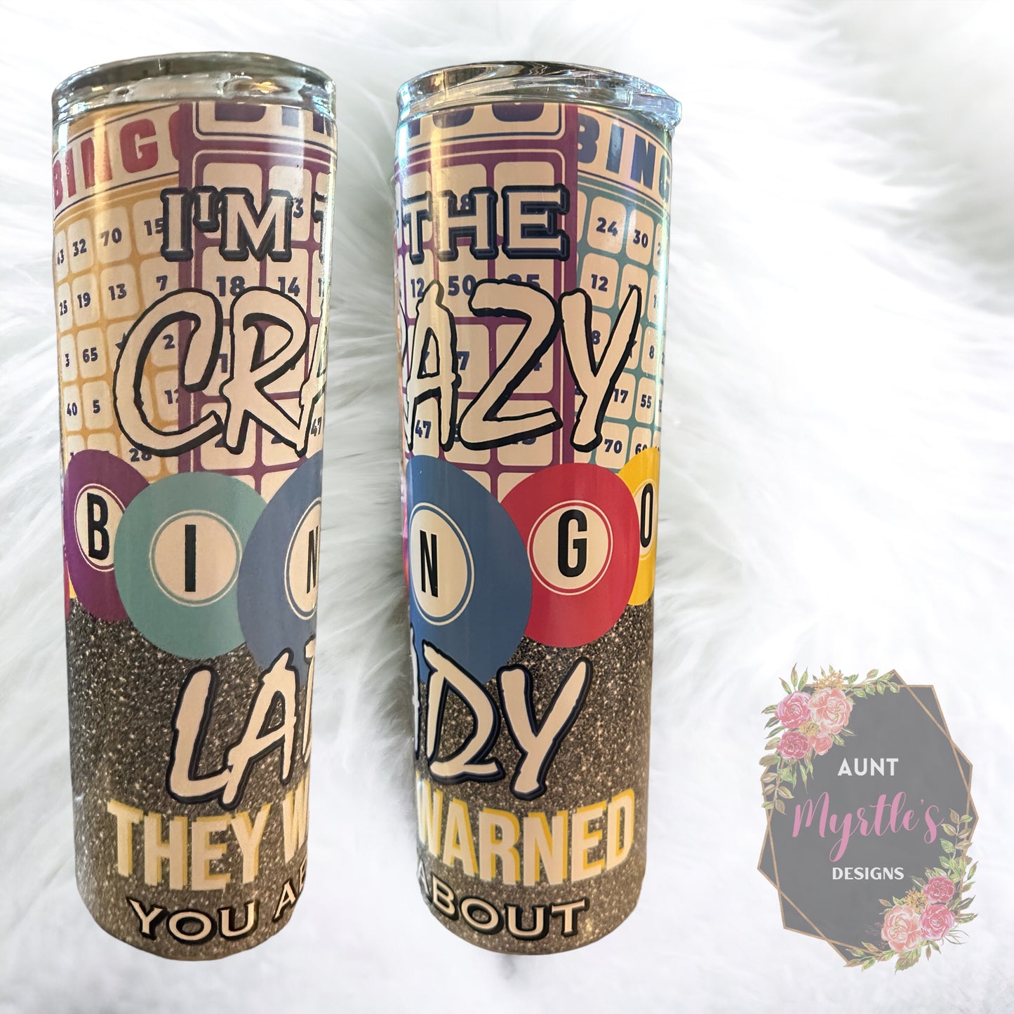 RTS 00592 - Crazy bingo lady - 30oz skinny tumbler
