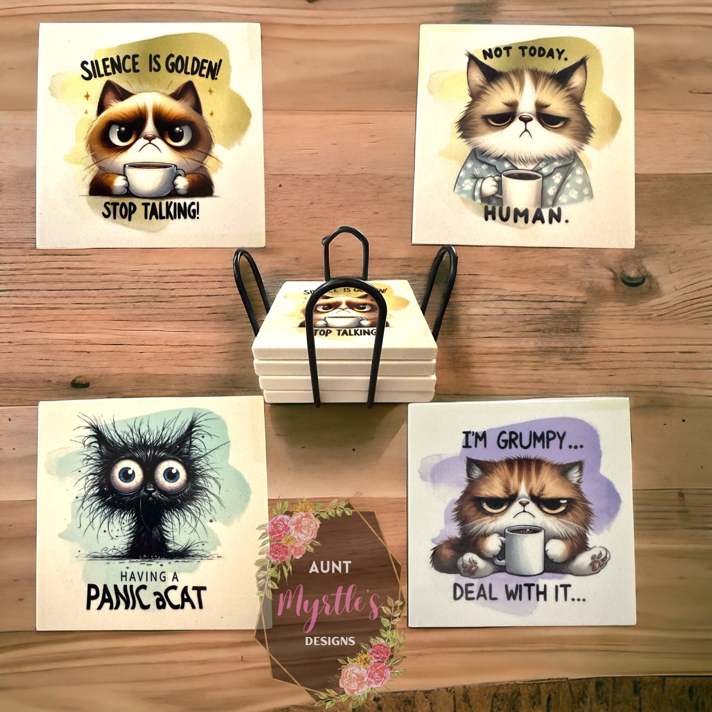 Sarcastic Car Coaster Set - 4 coasters with holder