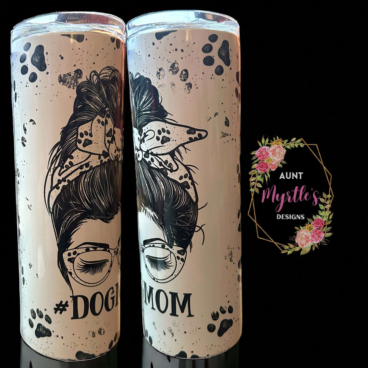 RTS 00704 - DogMom (b/w) - 20oz skinny tumbler
