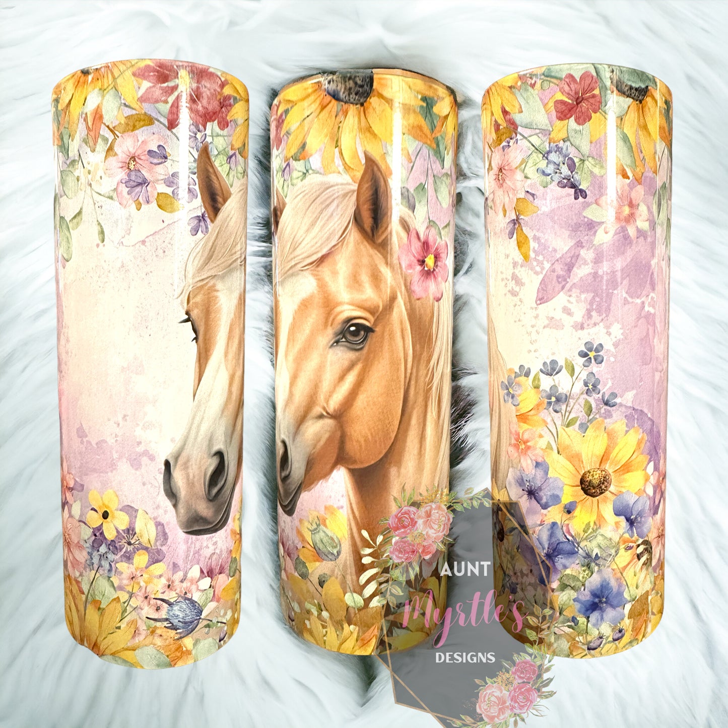 RTS 00639 - Tan horse with flowers - 20oz skinny tumbler