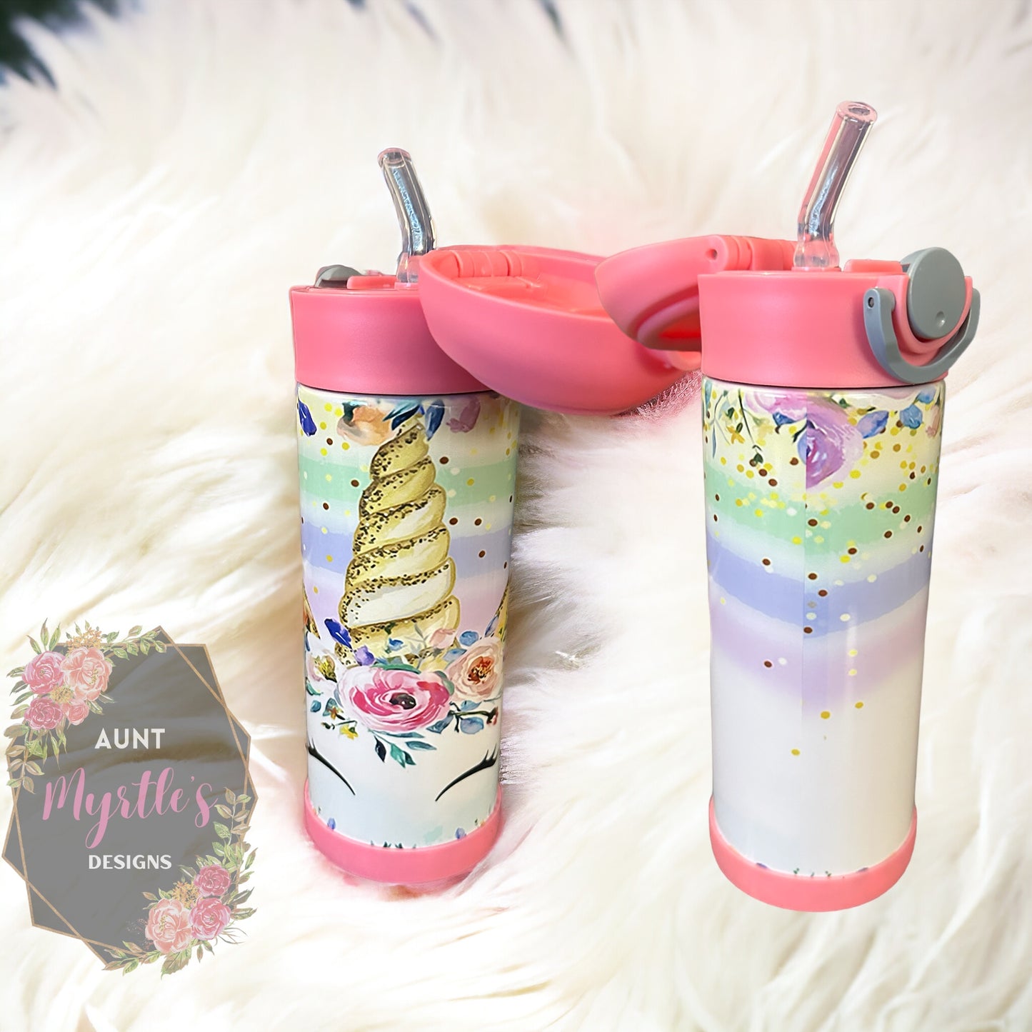 RTS 00391 - Unicorn - 12oz pink kids cup