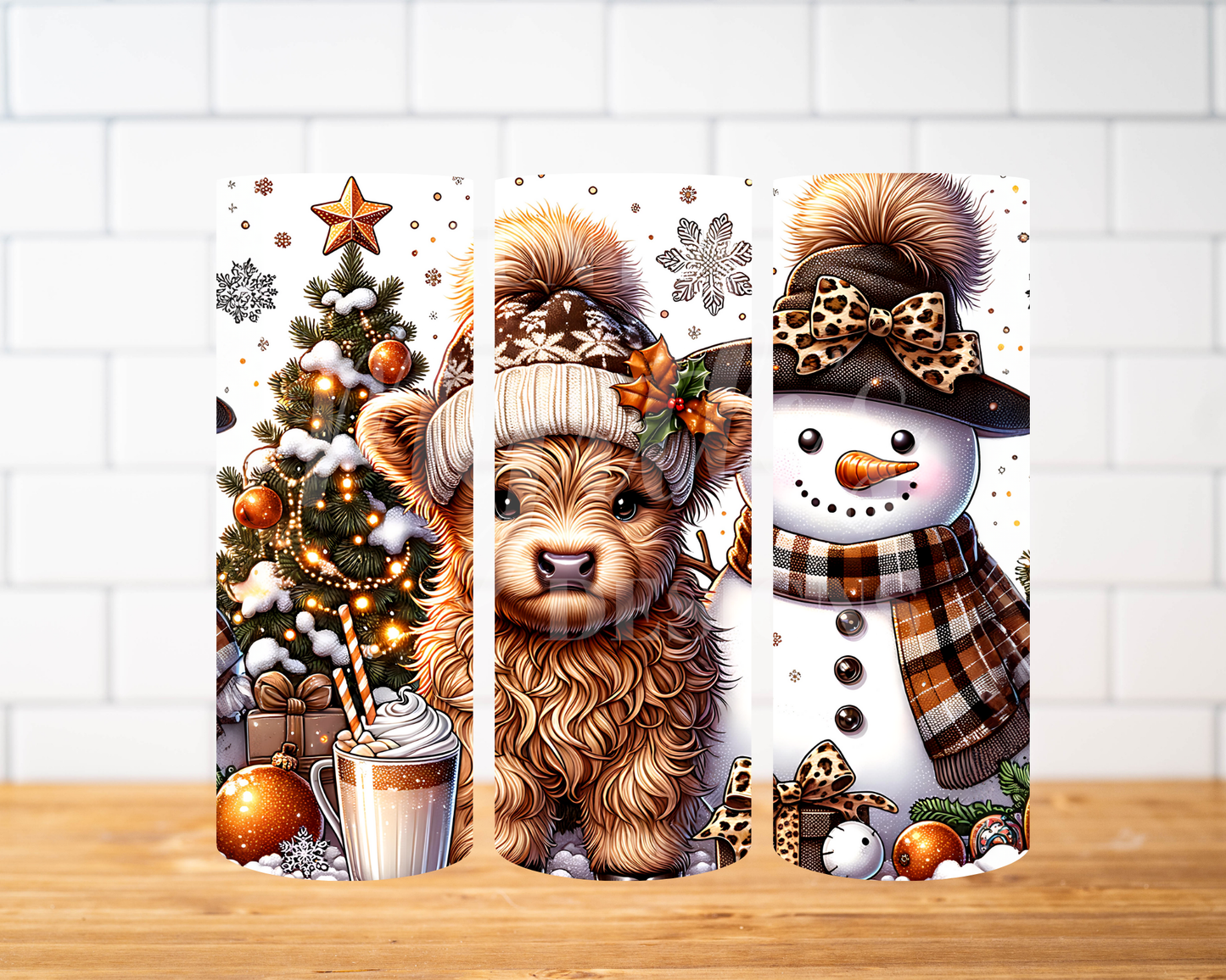 RTS 00894 - Cozy highland and snowman- 20oz skinny tumbler