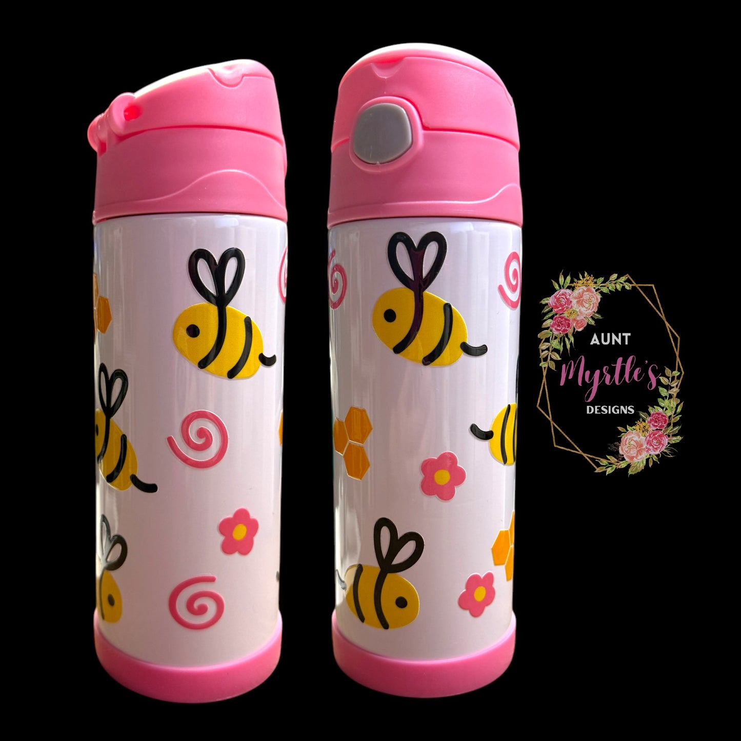 RTS 00741 - Bees - 12oz pink kids cup