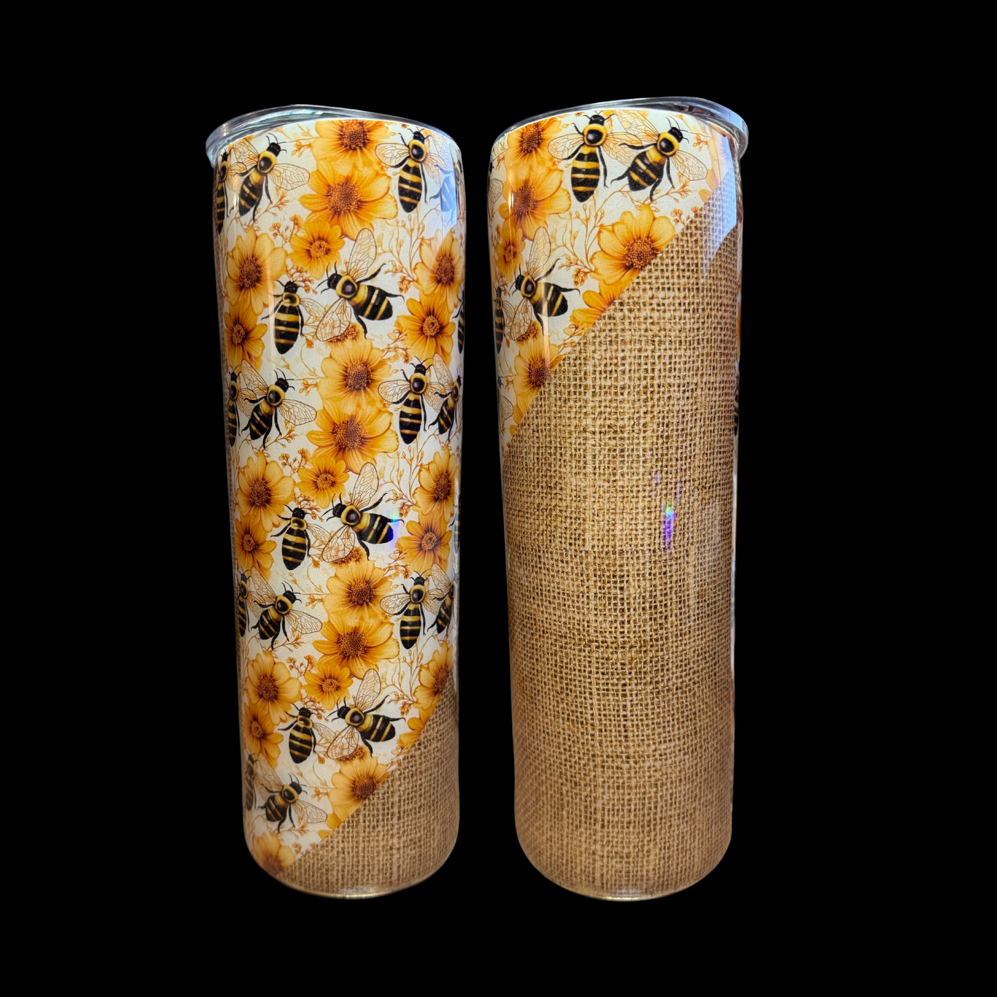 RTS 00801 - Burlap bees - 30oz skinny tumbler