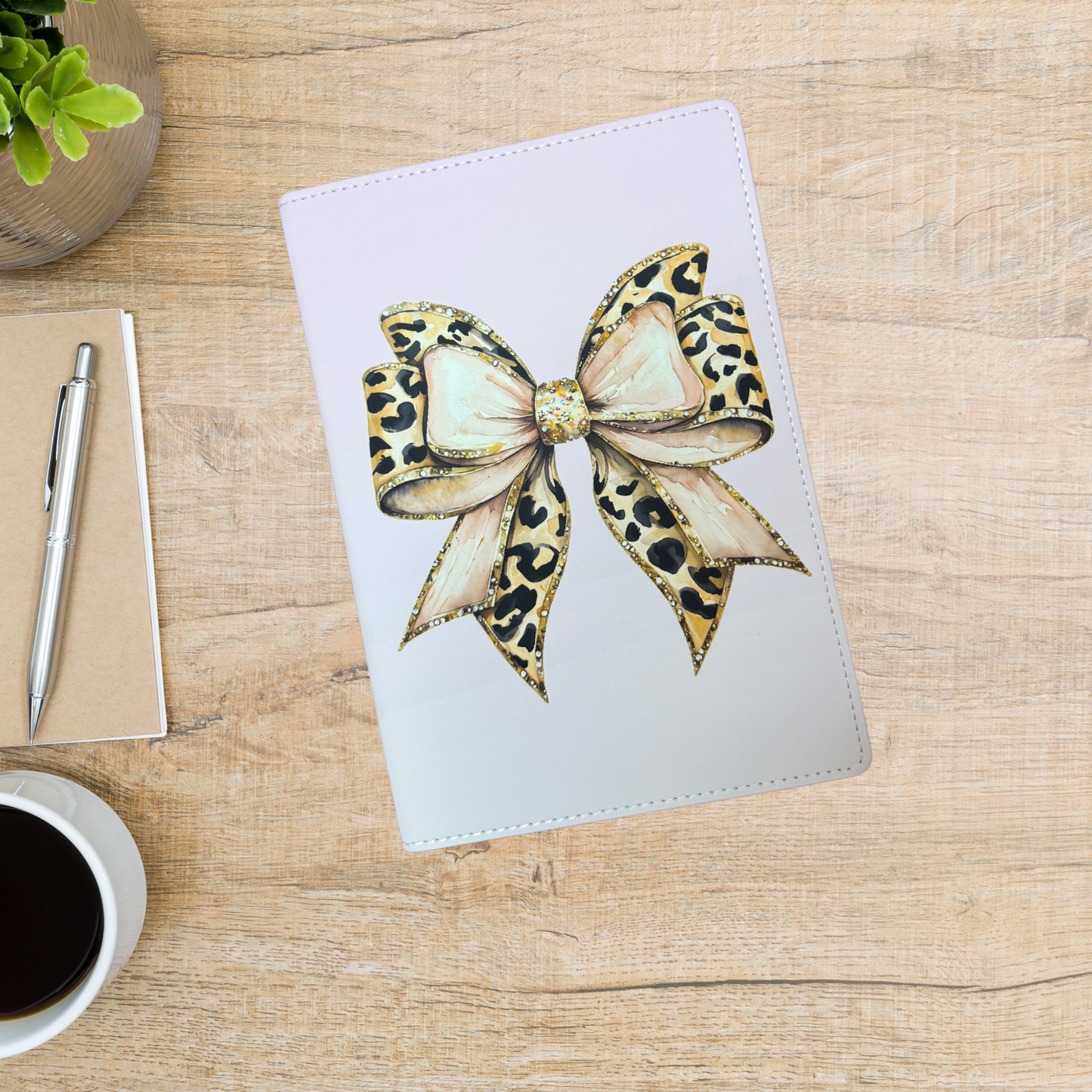 Journal - Leopard bow (pink ombre background) (A5)