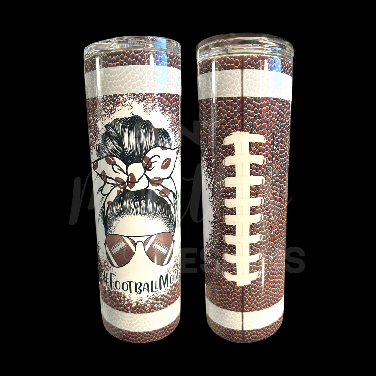 RTS 00337 - #Football Mom messy bun - 30oz skinny tumbler