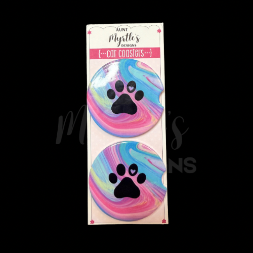 Car Coaster - Tye dye pawprint with heart
