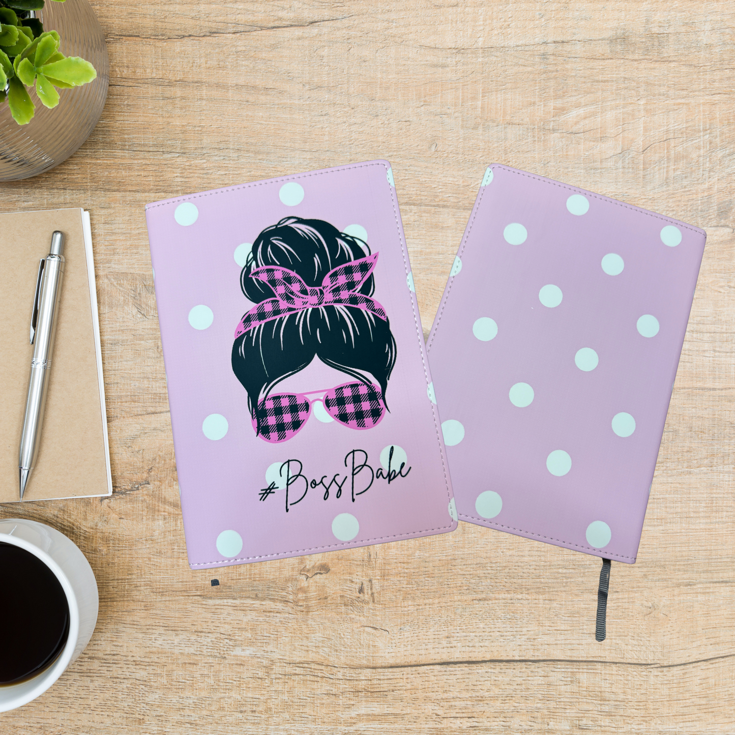 Journal - Polka dot messy bun #BossBabe (A5)
