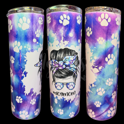 RTS 00838 - #dogmom purple/blue tye dye - 30oz skinny tumbler