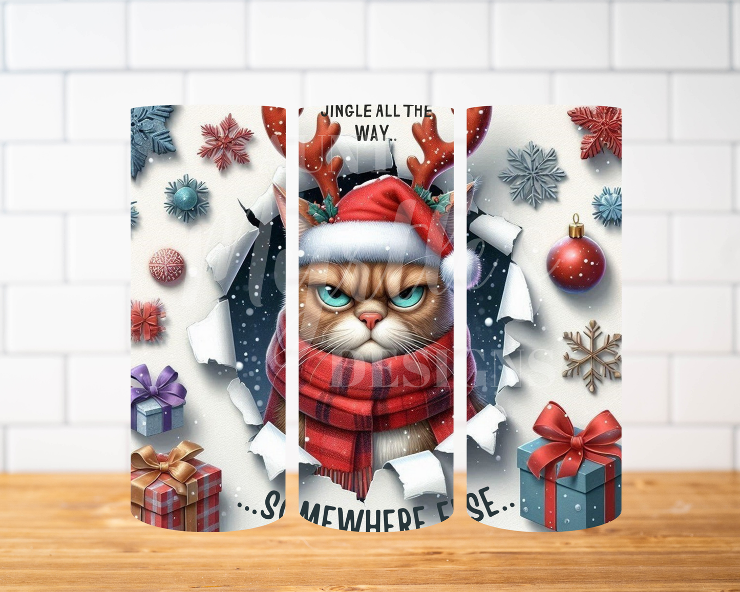 RTS 00895 - Grumpy cat go jingle all the way... - 20oz skinny tumbler