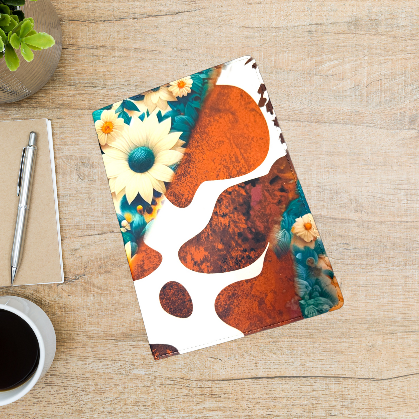 Journal - Brown cow hide and daisies (A5)