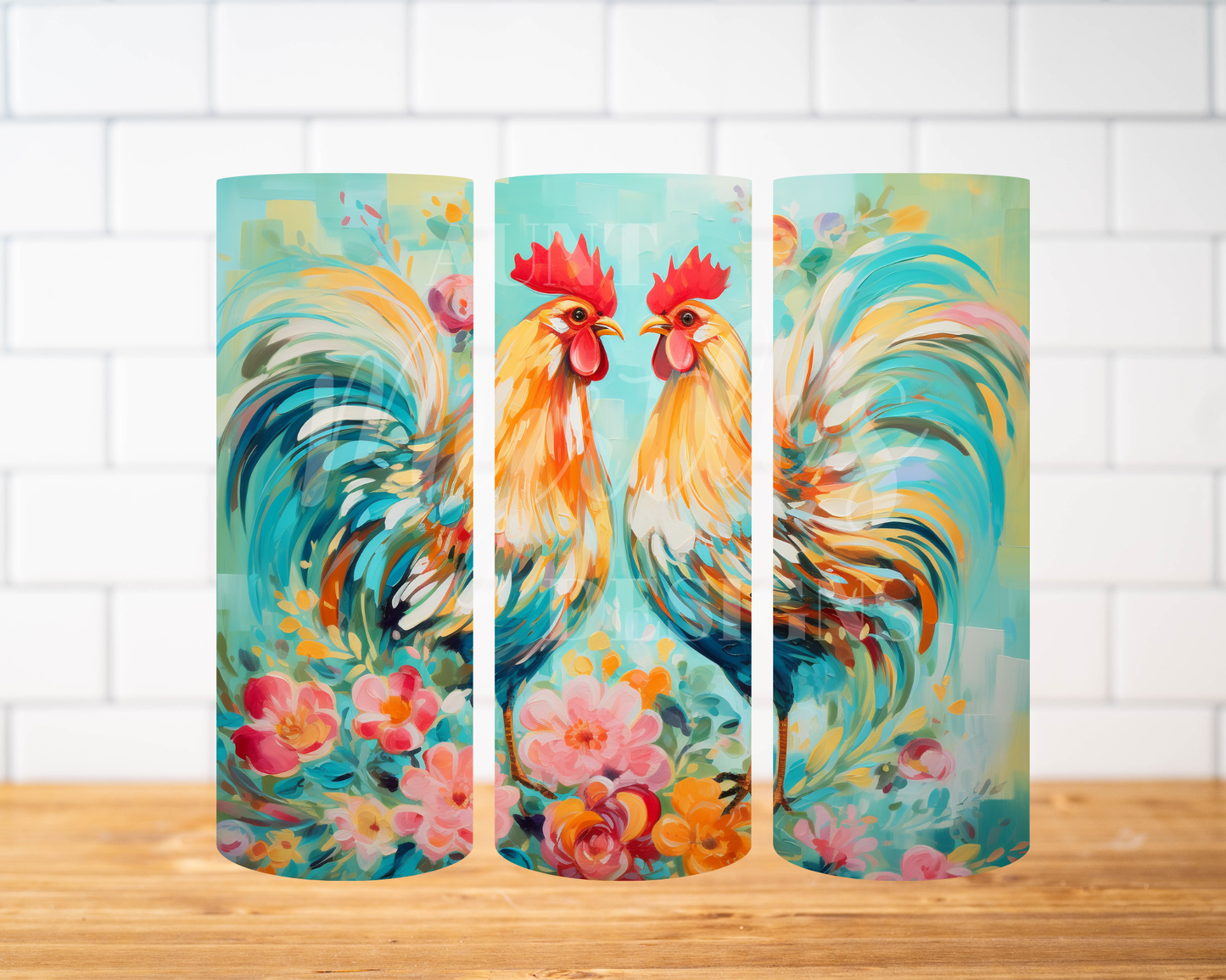RTS 00900 - Painted roosters - 20oz skinny tumbler