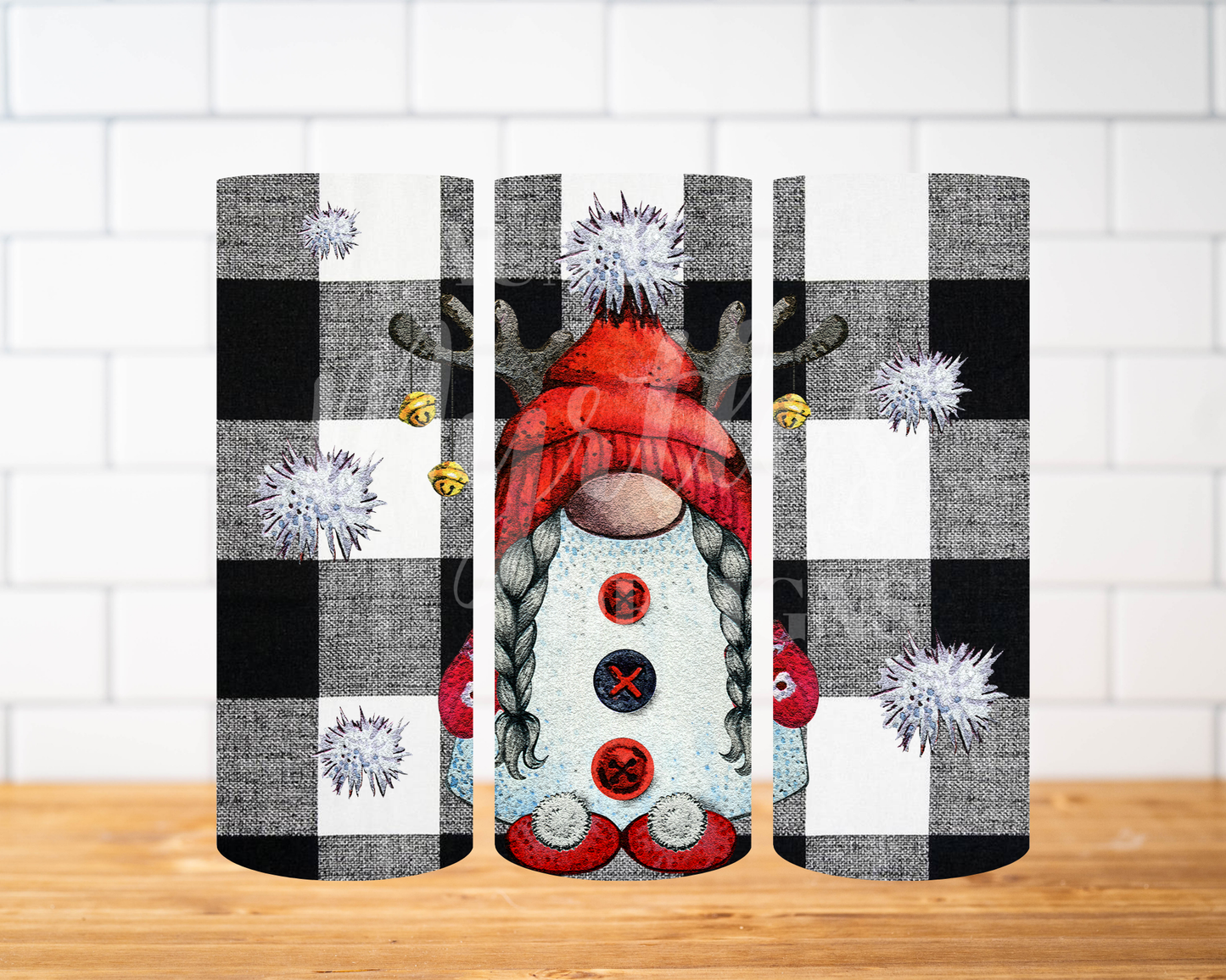 RTS 00726 - Flannel plaid gnome - 30oz skinny tumbler