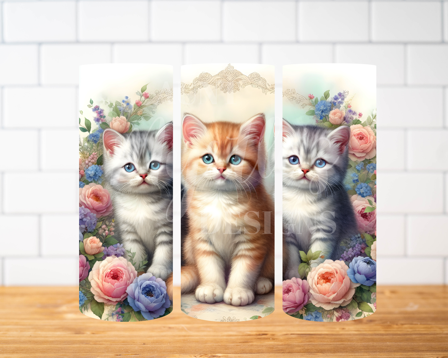 RTS 00898 - Three kittens - 20oz skinny tumbler