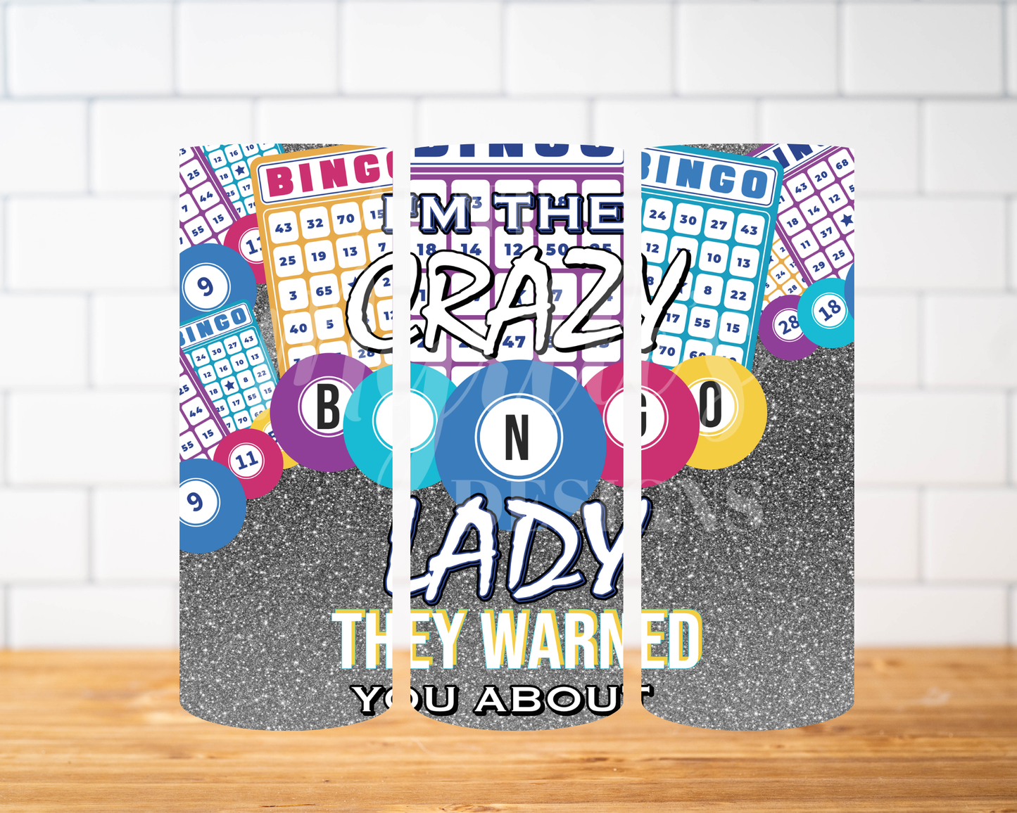 RTS 00592 - Crazy bingo lady - 30oz skinny tumbler
