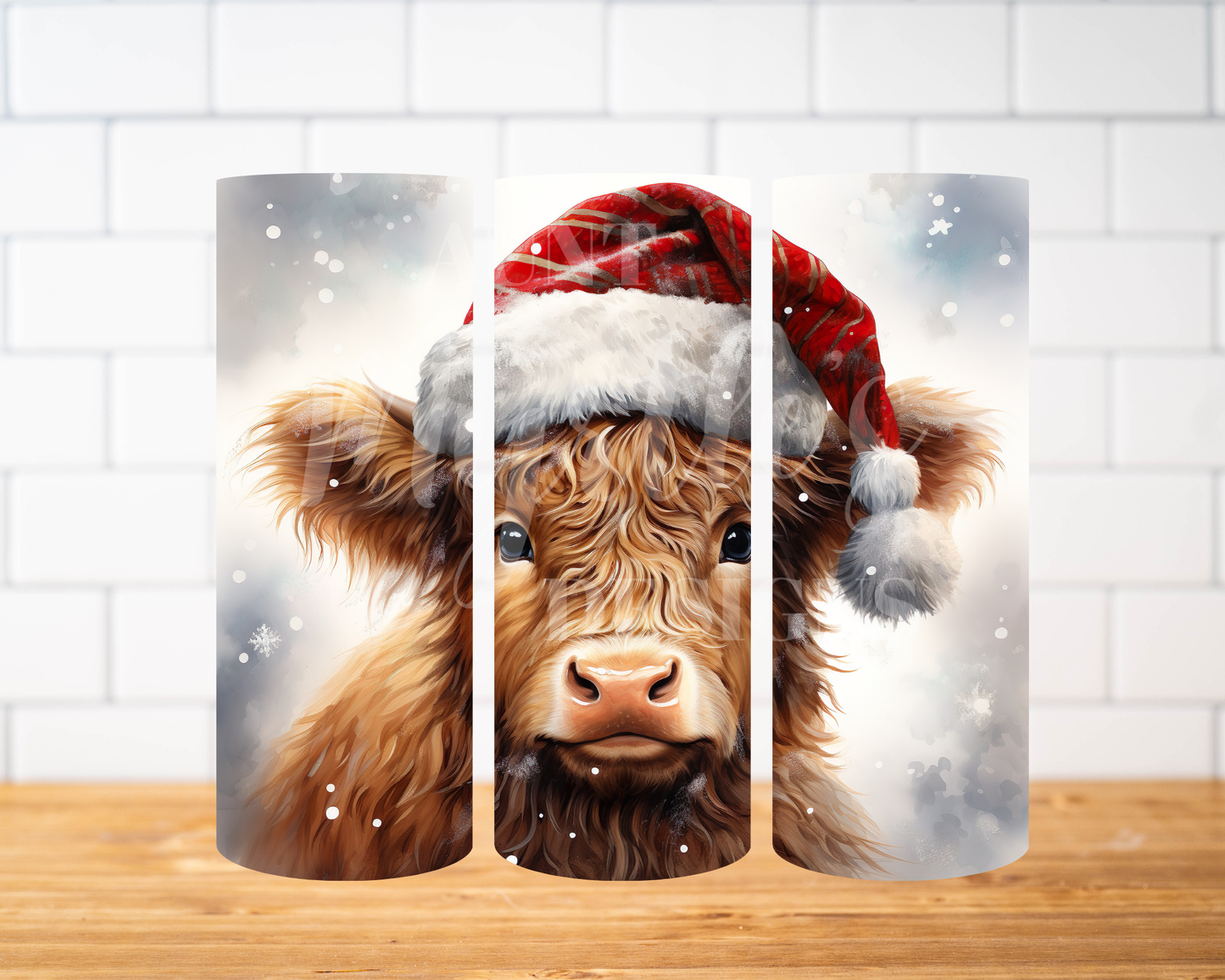 RTS 00729 - Christmas highland - 20oz skinny tumbler