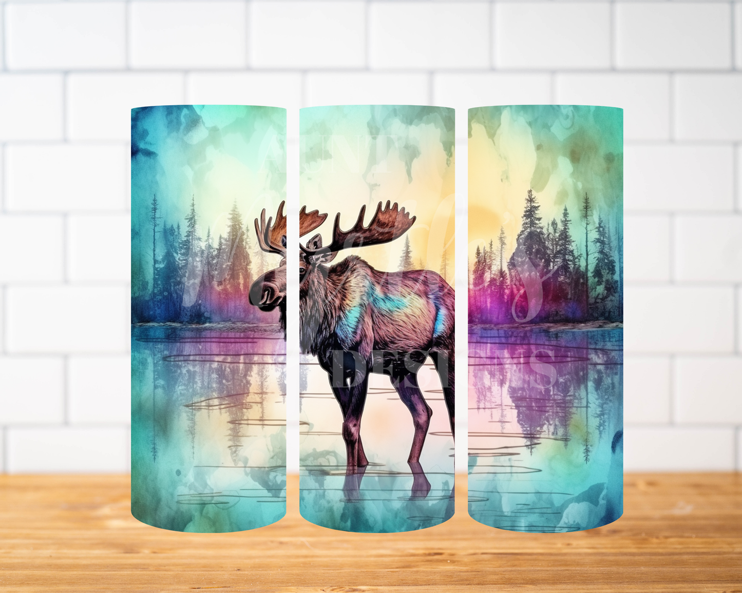 RTS 00910- Watercolor moose - 30oz skinny tumbler