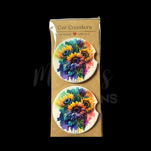 Car Coaster - Sunflowers with paint drip