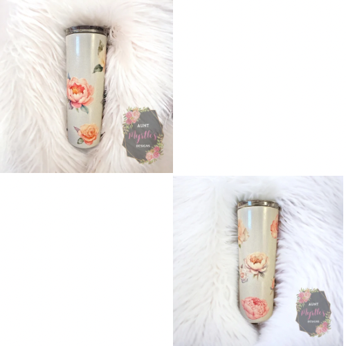 Ready to Ship 00466 - Watercolor flowers - 20oz holographic skinny tumbler