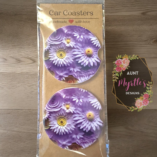 Car Coaster - Light purple daisies