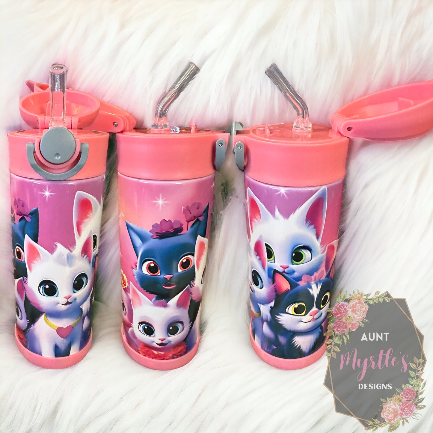 Ready to Ship 00388 - Kitties - 12oz pink kids cup