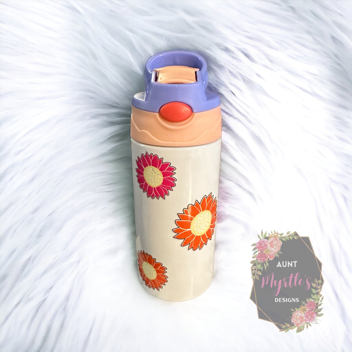 RTS 00570 - Flowers - 12oz pink/purple kids cup