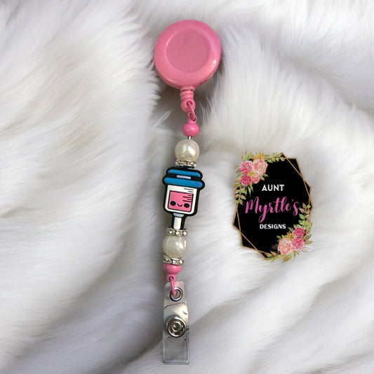 Beaded Badge Holder - Smiley syringe