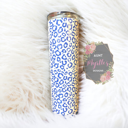 Ready to Ship 00658 - Blue leopard - 30oz holographic skinny tumbler