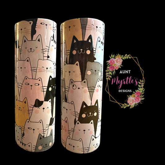 RTS 00675 - Multicolored Cats - 20oz skinny tumbler