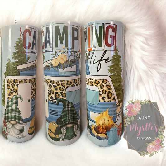 Ready to Ship 00512 - Gnomes camping life - 30oz skinny tumbler