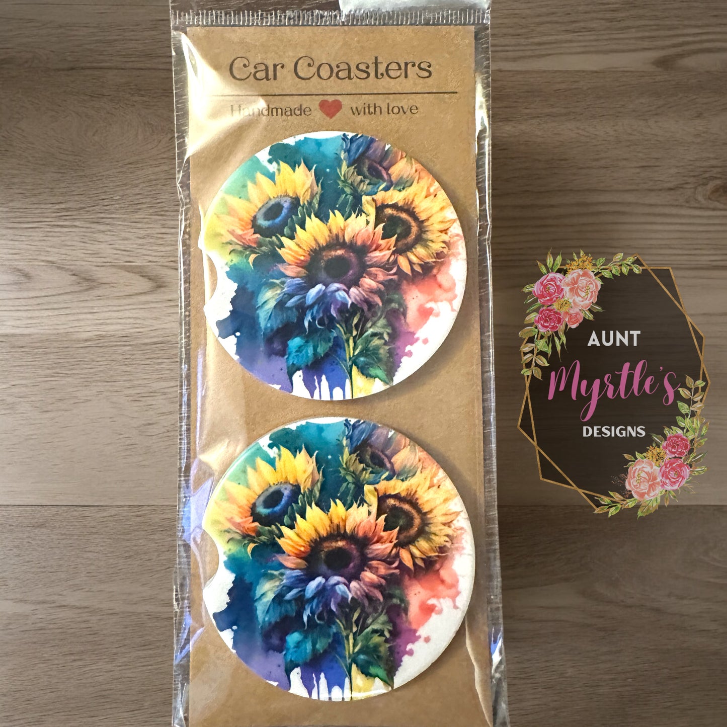 Car Coaster - Sunflowers with paint drip