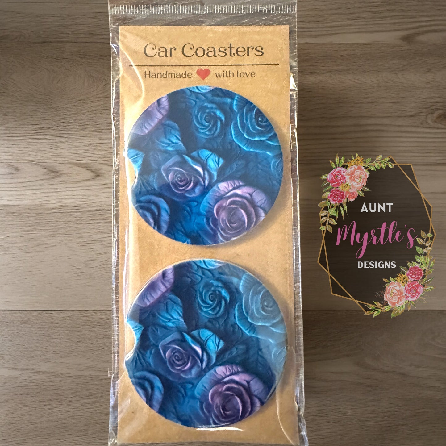 Car Coaster - Blue purple ombre flowers