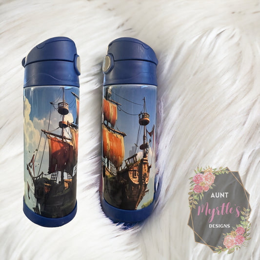 RTS 00600 - Pirate ship - 12oz blue kids cup