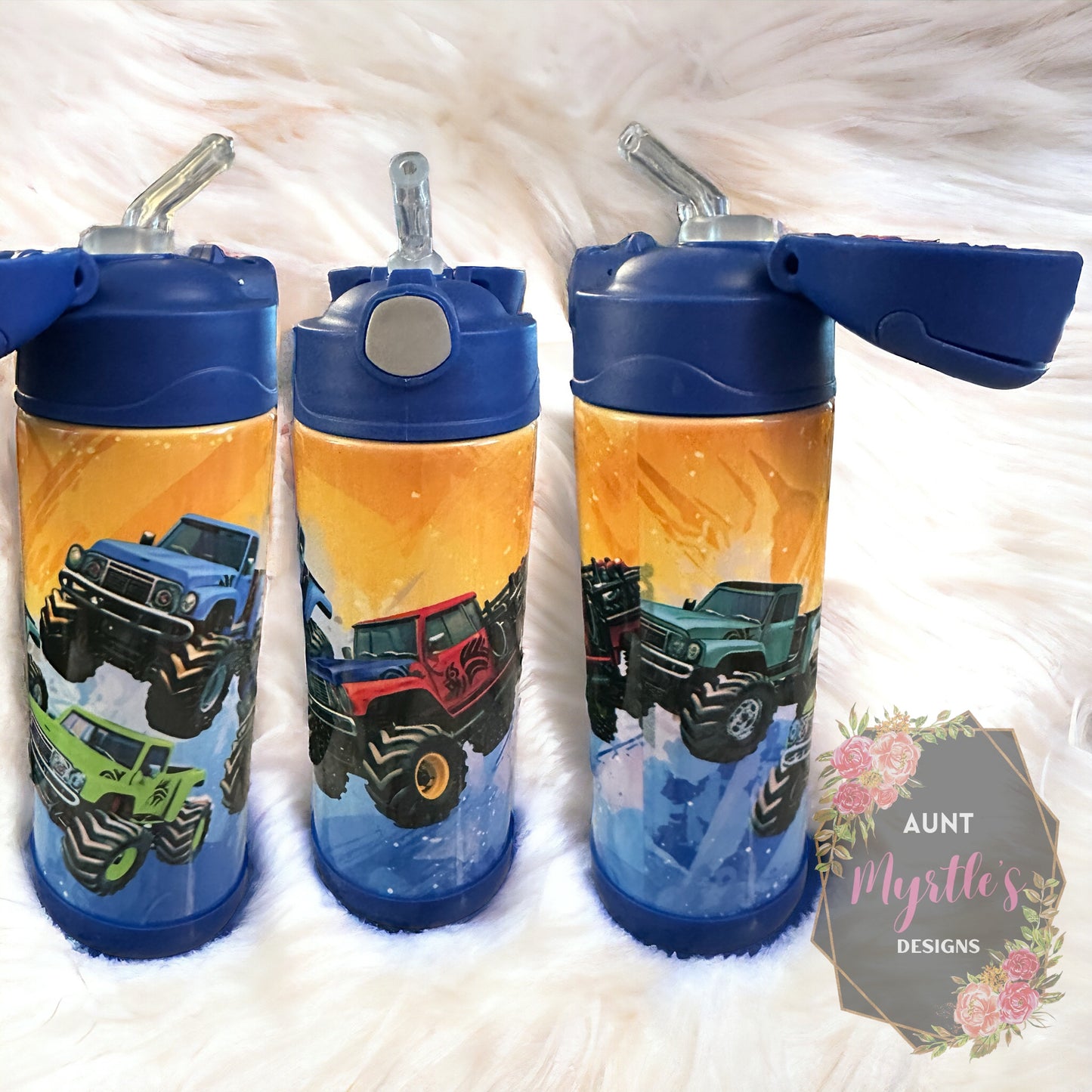 Ready to Ship 00390 - Trucks - 12oz blue kids cup