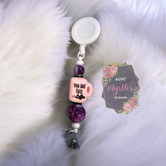 Beaded Badge Holder - You got this <3 coffee