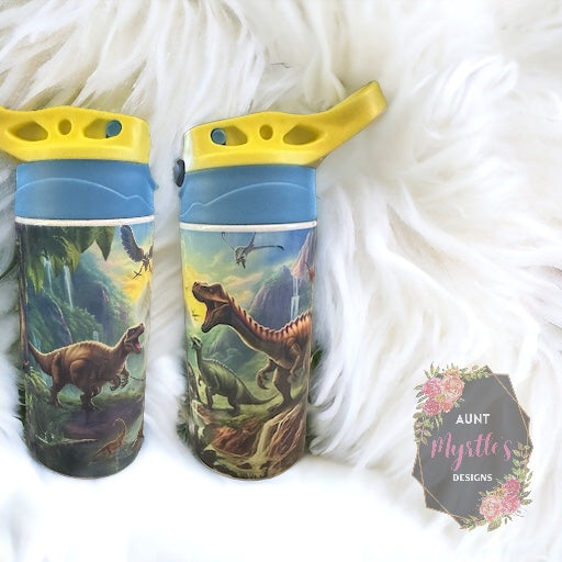 Ready to Ship 00389 - Dinosaurs - 12oz blue/yellow kids cup