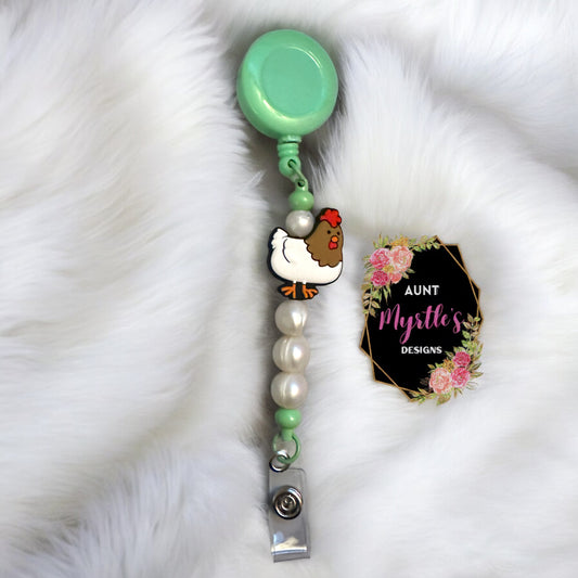 Beaded Badge Holder - Chicken