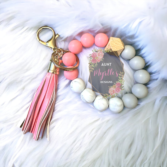 Beaded Wristlet Keychain - Pink