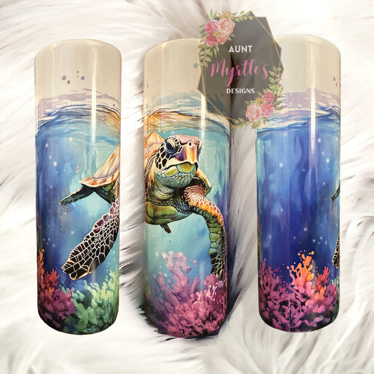 Ready to Ship 00643 - Sea turtle - 30oz skinny tumbler