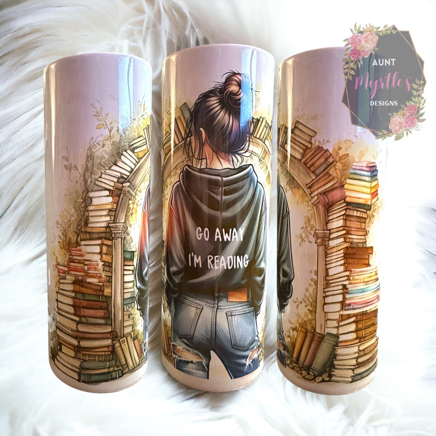 RTS 00679 - Go away I'm reading - 20oz skinny tumbler