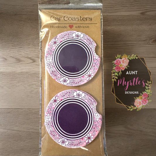 Car Coaster - Purple circle with flowers