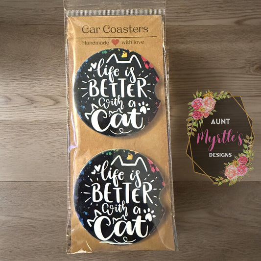 Car Coaster - Life is better with a cat