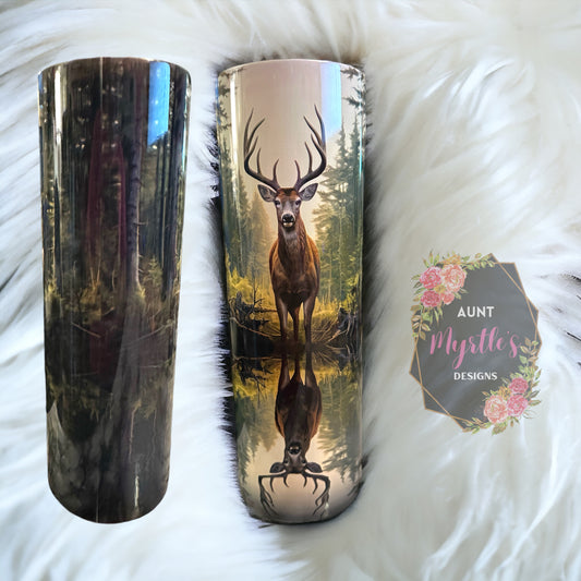 Ready to Ship 00653 - Deer at lake - 30oz skinny tumbler