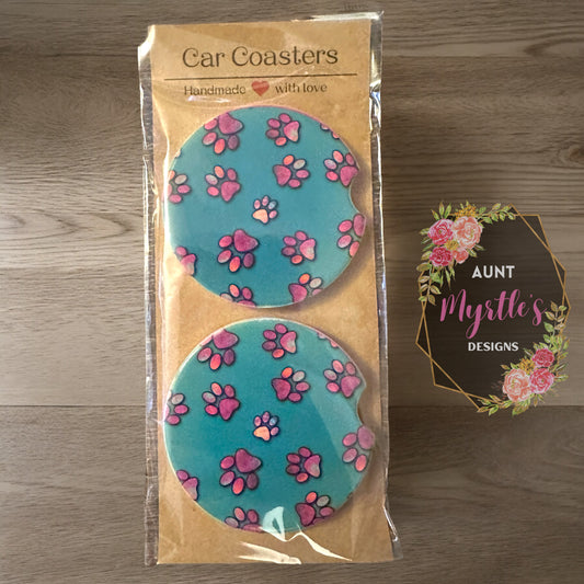 Car Coaster - Teal pawprints