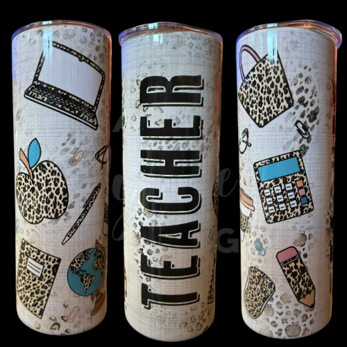 RTS 00842 - Teacher leopard print - 20oz skinny tumbler